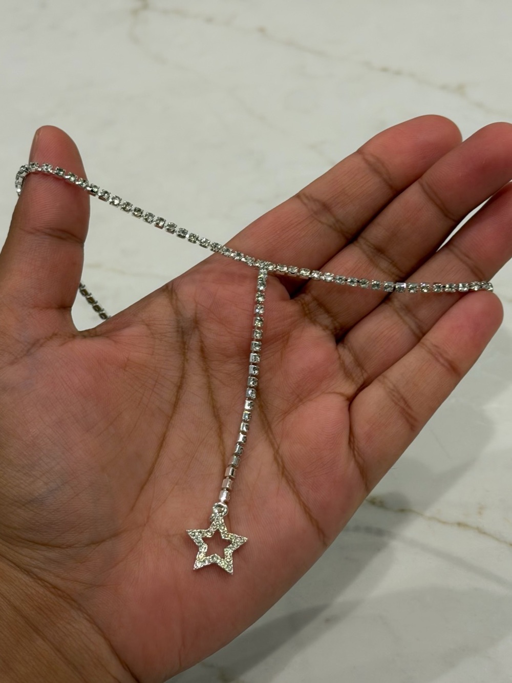 Silver Rhinestone Star Y-Drop Necklace – Sparkly Statement Jewelry